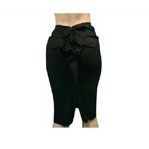 Lanvin Black Ruffle Exposed Zipper Pencil Skirt